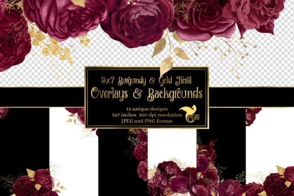 Download 5x7 Burgundy and Gold Floral Overlays - Floral overlays Collection