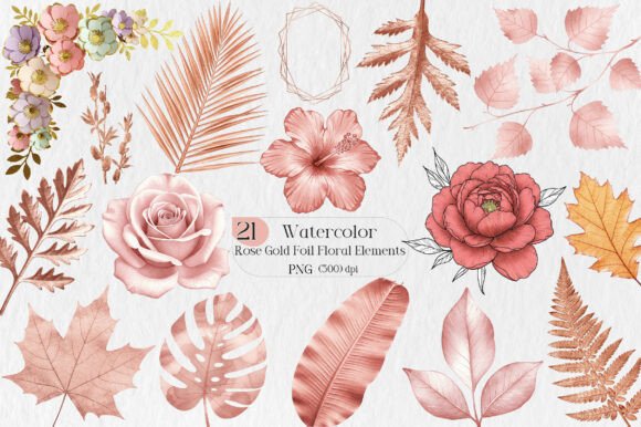 Download Rose Gold Foil Floral Elements - Rose gold foil Collection