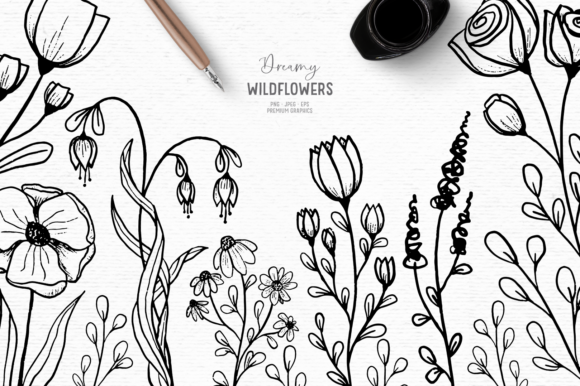 Download Hand Drawn Floral Digital Stamps - Hand drawn floral Collection